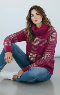 Highland Plaid Turtleneck Sweater-140 Sweaters-Rousseau-Coastal Bloom Boutique, find the trendiest versions of the popular styles and looks Located in Indialantic, FL