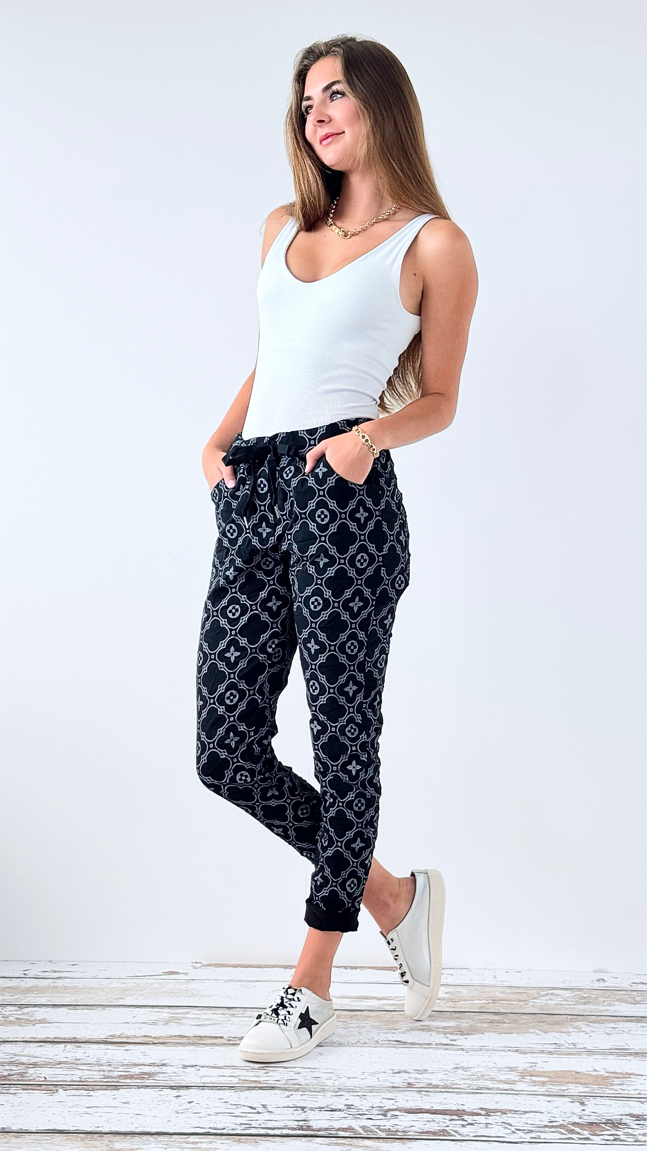 Clover Italian Joggers- Black-pants-Italianissimo-Coastal Bloom Boutique, find the trendiest versions of the popular styles and looks Located in Indialantic, FL