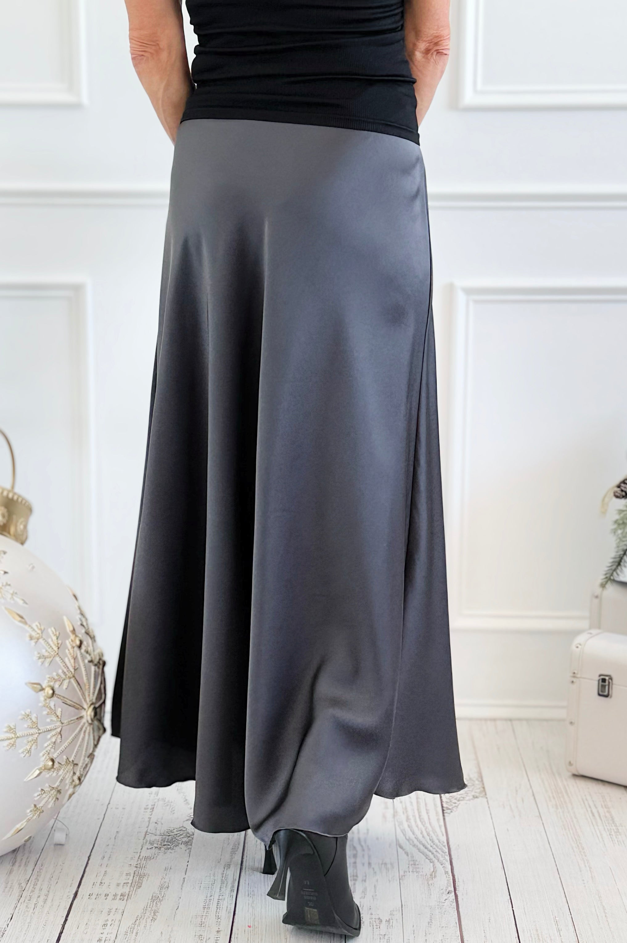 Isabella Italian Skirt- Charcoal-170 Bottoms-SEE YOU IN ROME-Coastal Bloom Boutique, find the trendiest versions of the popular styles and looks Located in Indialantic, FL