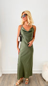 Cowl Satin Maxi Italian Dress - Olive-200 Dresses/Jumpsuits/Rompers-Germany-Coastal Bloom Boutique, find the trendiest versions of the popular styles and looks Located in Indialantic, FL