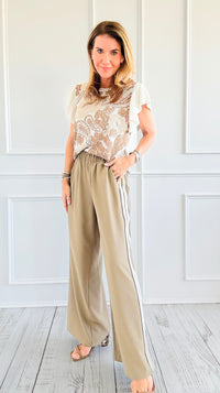 Striped Side Wide-Leg Pants - Mocha-170 Bottoms-Jodifl-Coastal Bloom Boutique, find the trendiest versions of the popular styles and looks Located in Indialantic, FL