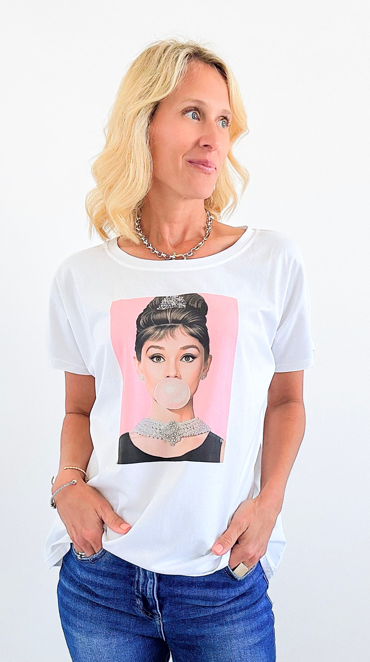 Breakfast Girl Italian Tee- Pink-100 Sleeveless Tops-Italianissimo-Coastal Bloom Boutique, find the trendiest versions of the popular styles and looks Located in Indialantic, FL