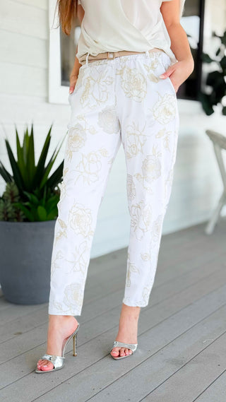 Refined Floral Belted Italian Pant