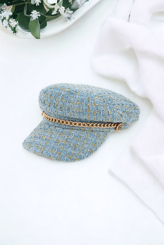 Tweed Beret Chain Hat - Blue-260 Other Accessories-ICCO ACCESSORIES-Coastal Bloom Boutique, find the trendiest versions of the popular styles and looks Located in Indialantic, FL