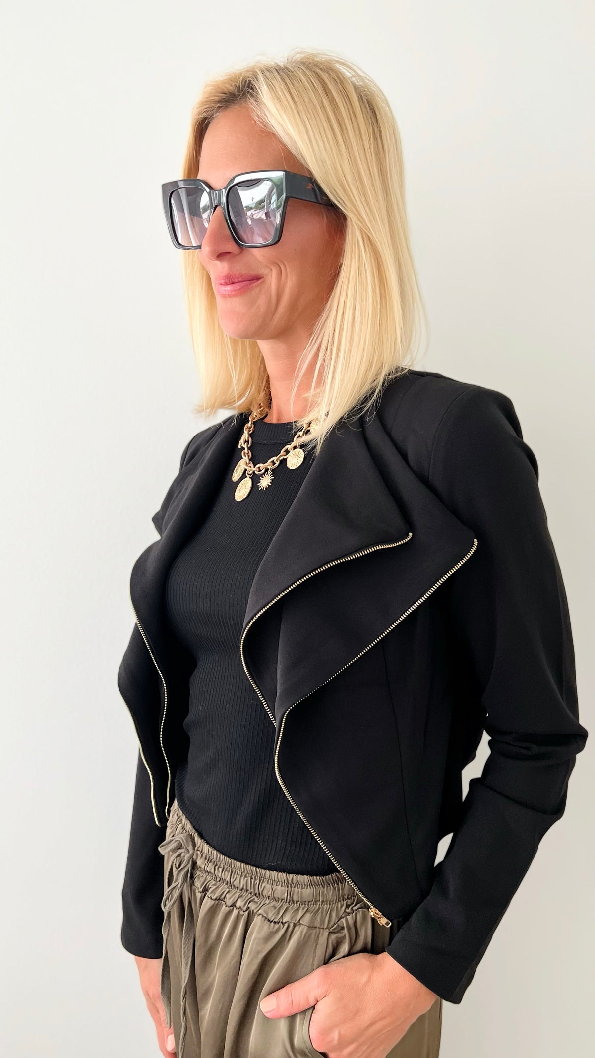 Casie Solid Moto Jacket - Black-160 Jackets-HIGH MJ-Coastal Bloom Boutique, find the trendiest versions of the popular styles and looks Located in Indialantic, FL