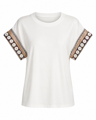 Embellished Sleeve Italian Crew Neck Tee - Gold