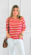 Classic Stripe Italian Short Sleeve Top- Red-110 short Sleeve Top-Italianissimo-Coastal Bloom Boutique, find the trendiest versions of the popular styles and looks Located in Indialantic, FL