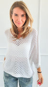 Capri Italian Knit Top- White-140 Sweaters-Italianissimo-Coastal Bloom Boutique, find the trendiest versions of the popular styles and looks Located in Indialantic, FL