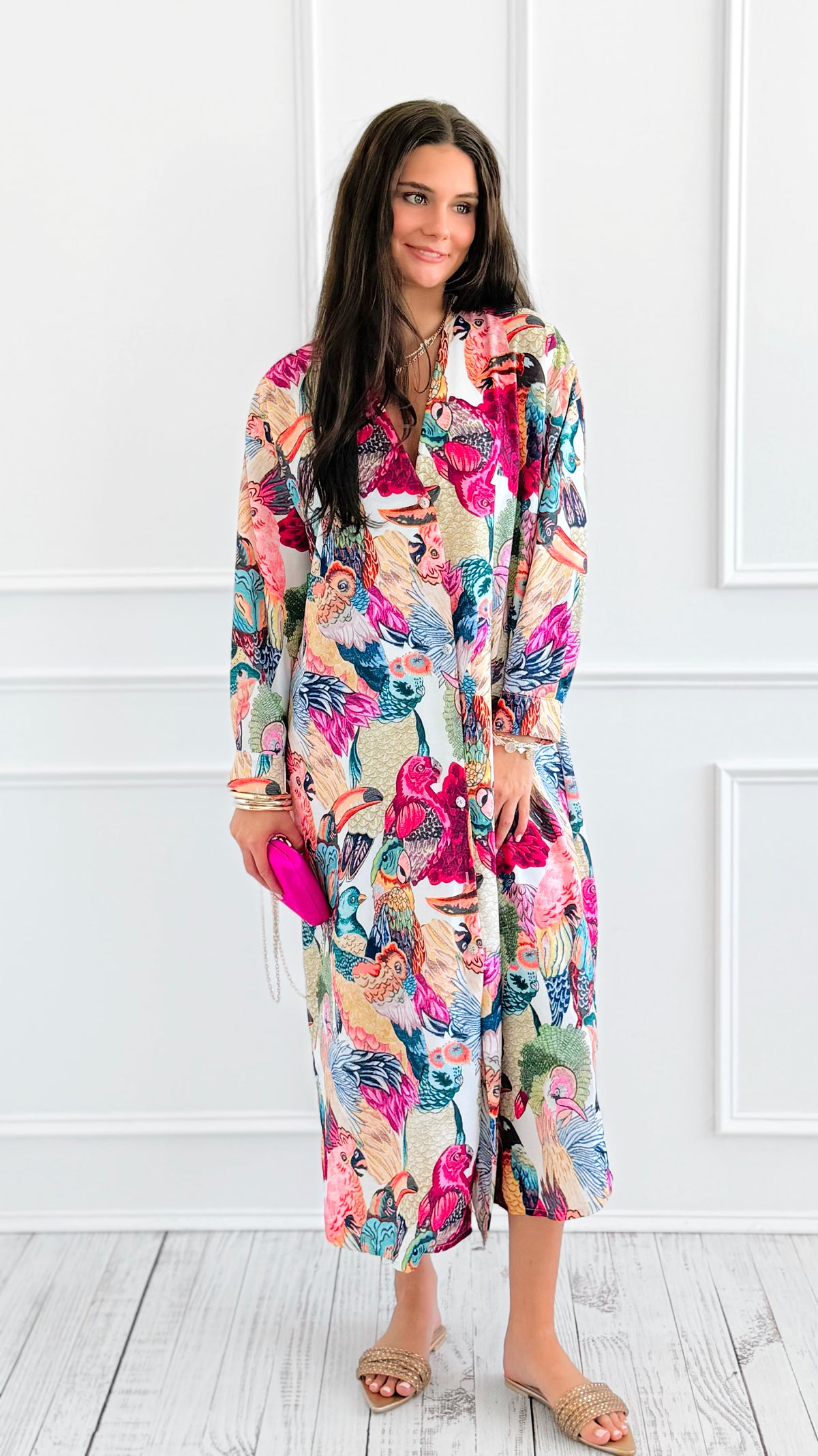 Feathered Mosaic Italian Long Dress-200 dresses/jumpsuits/rompers-CLEAR S-Coastal Bloom Boutique, find the trendiest versions of the popular styles and looks Located in Indialantic, FL