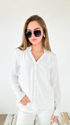 Classic Breeze Roll-Tab Blouse Top - Off White-130 Long sleeve top-Must Have-Coastal Bloom Boutique, find the trendiest versions of the popular styles and looks Located in Indialantic, FL