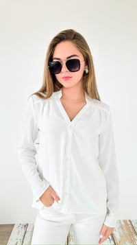 Classic Breeze Roll-Tab Blouse Top - Off White-130 Long sleeve top-Must Have-Coastal Bloom Boutique, find the trendiest versions of the popular styles and looks Located in Indialantic, FL