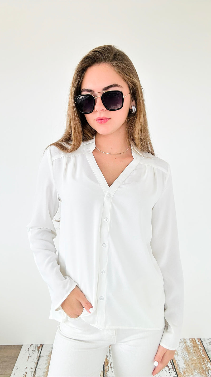 Classic Breeze Roll-Tab Blouse Top - Off White-130 Long sleeve top-Must Have-Coastal Bloom Boutique, find the trendiest versions of the popular styles and looks Located in Indialantic, FL