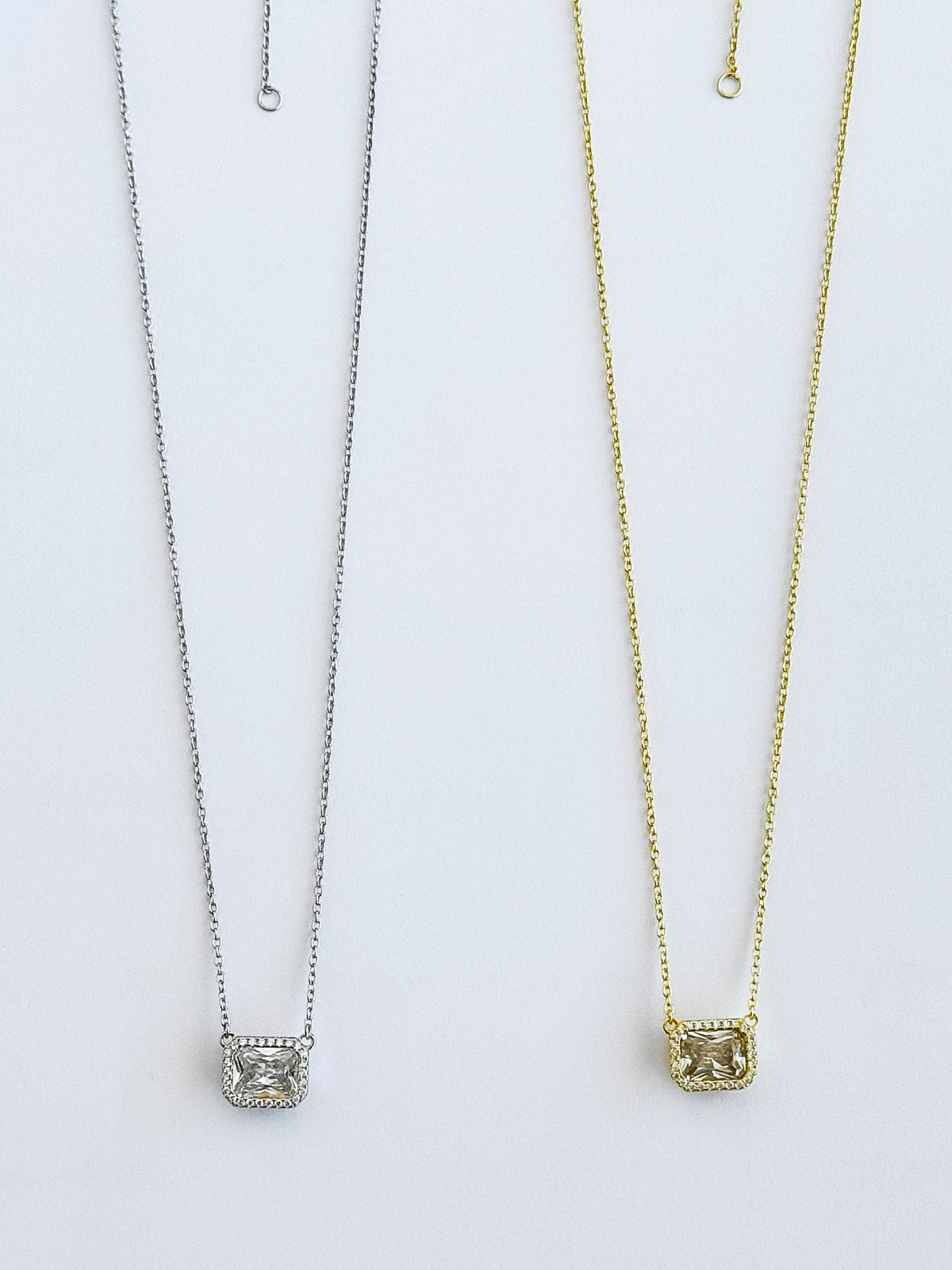 Sterling Silver Emerald Cut Halo Necklace-230 Jewelry-NYC-Coastal Bloom Boutique, find the trendiest versions of the popular styles and looks Located in Indialantic, FL