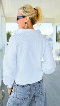 Effortless Elegance Ribbed Half-Zip Sweater - Ivory-130 Long sleeve top-SO ME-Coastal Bloom Boutique, find the trendiest versions of the popular styles and looks Located in Indialantic, FL