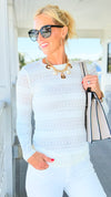 Textured Lace Long Sleeve Top - White-110 Long Sleeve Tops-Umgee-Coastal Bloom Boutique, find the trendiest versions of the popular styles and looks Located in Indialantic, FL