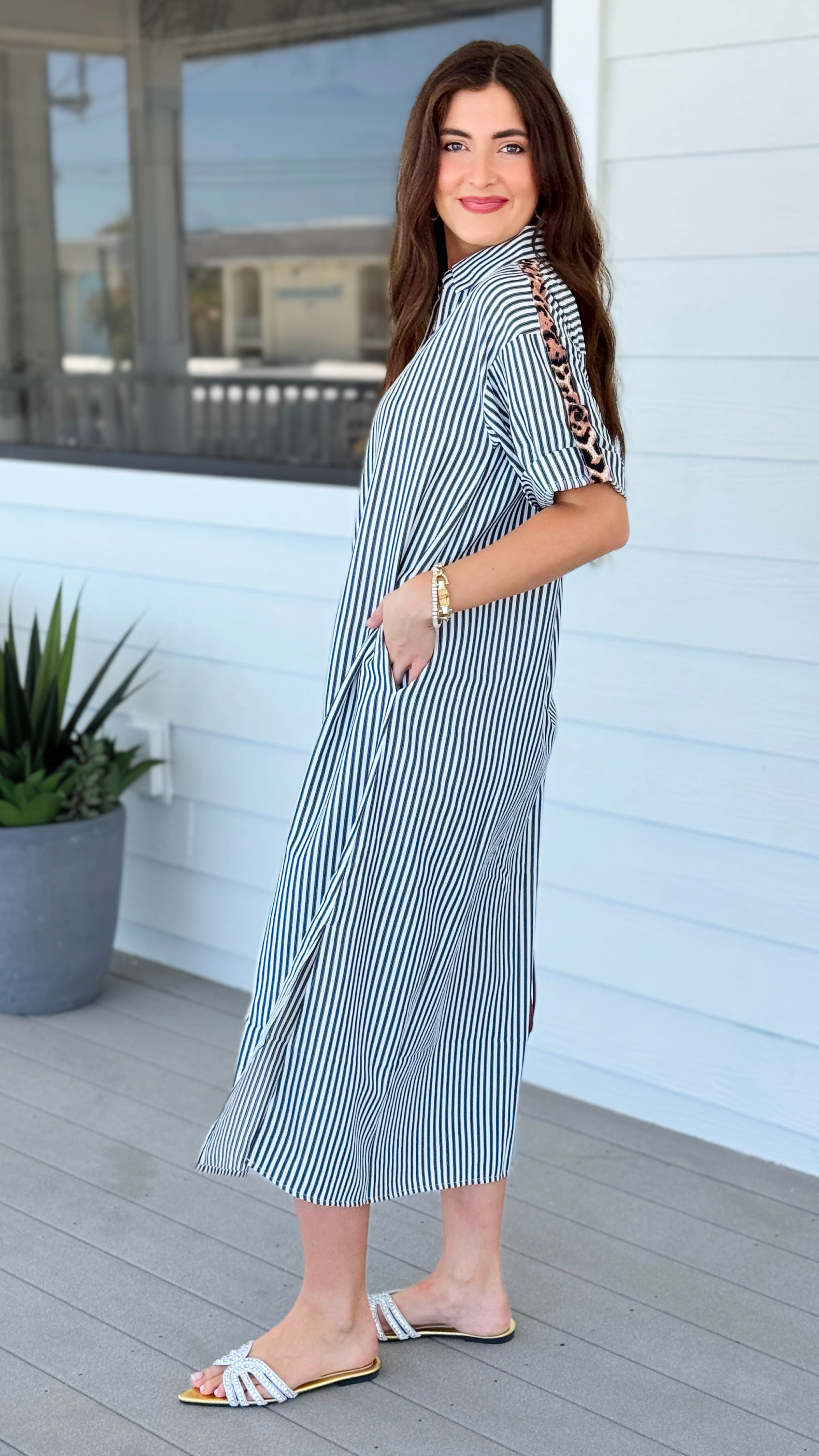 Striped Midi Shirt Dress