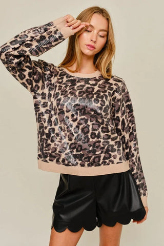 Sequin Print Sweater - Black
