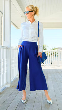 Sleek Pleated Cropped Pants - Saphire-170 Bottoms-Umgee-Coastal Bloom Boutique, find the trendiest versions of the popular styles and looks Located in Indialantic, FL
