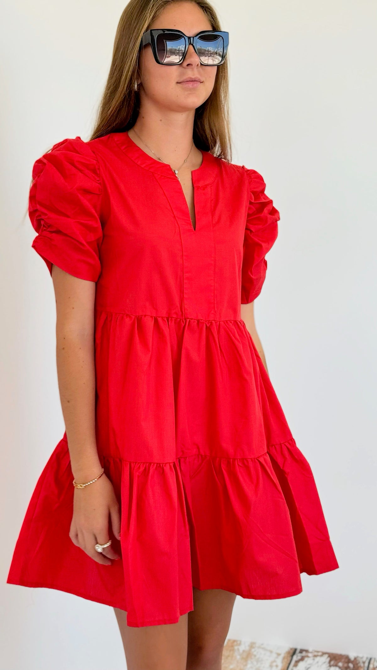 Tiered Short Sleeved Dress- Red-200 dresses/jumpsuits/rompers-SO ME-Coastal Bloom Boutique, find the trendiest versions of the popular styles and looks Located in Indialantic, FL