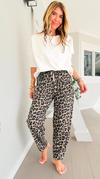 Pre Auth - Leopard Studded Pocket Italian Jogger Pant - Taupe