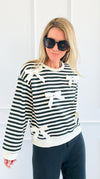 Tied & True Striped Top-130 Long Sleeve Tops-JODIFL-Coastal Bloom Boutique, find the trendiest versions of the popular styles and looks Located in Indialantic, FL