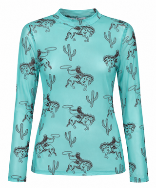 Western Cowboy Cactus Print Mesh Top