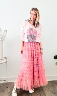 Ruffle Tiered Midi Skirt - Watermelon-170 Bottoms-TABA-Coastal Bloom Boutique, find the trendiest versions of the popular styles and looks Located in Indialantic, FL