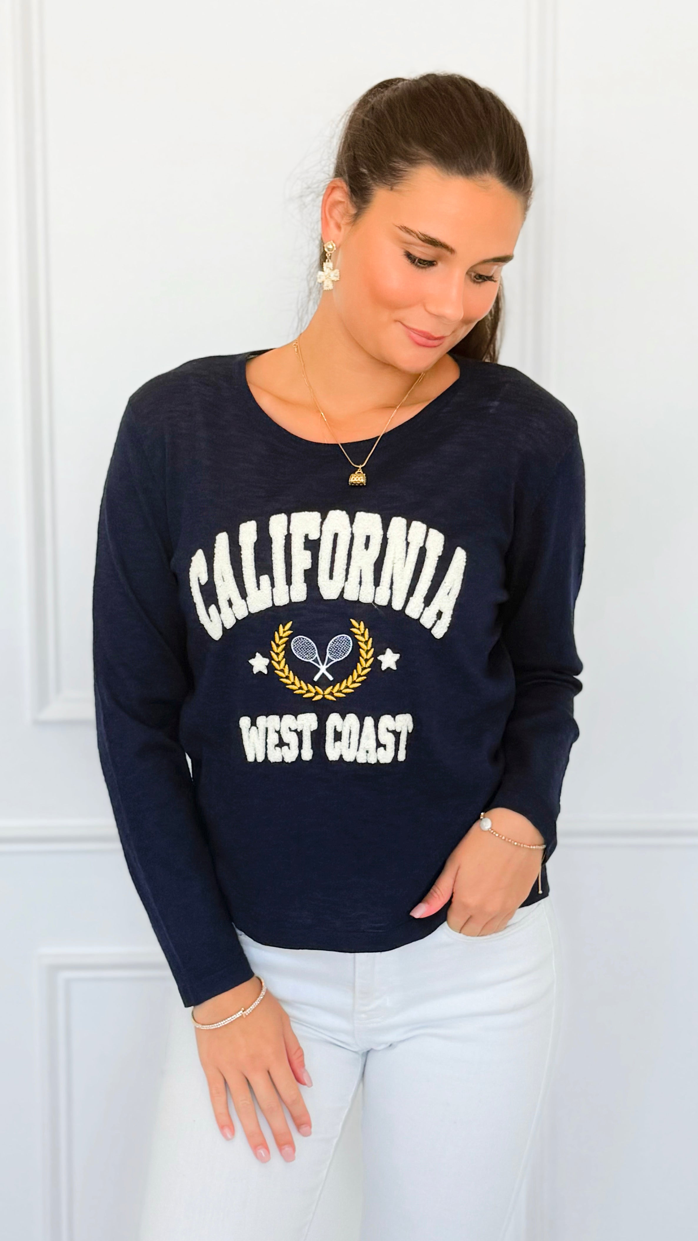 California Lounge Pullover- Navy-110 Long Sleeve Tops-V SKY-Coastal Bloom Boutique, find the trendiest versions of the popular styles and looks Located in Indialantic, FL