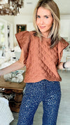 Quilted Ruffle Sleeve Top - Mocha-110 Short Sleeve Tops-Ces Femme-Coastal Bloom Boutique, find the trendiest versions of the popular styles and looks Located in Indialantic, FL