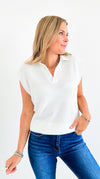 Lemon Drop Collared Knit Top - Off White-100 Sleeveless Tops-Tres Bien-Coastal Bloom Boutique, find the trendiest versions of the popular styles and looks Located in Indialantic, FL