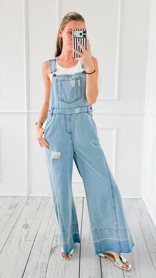 Raw Hem Denim Overall Jumpsuit
