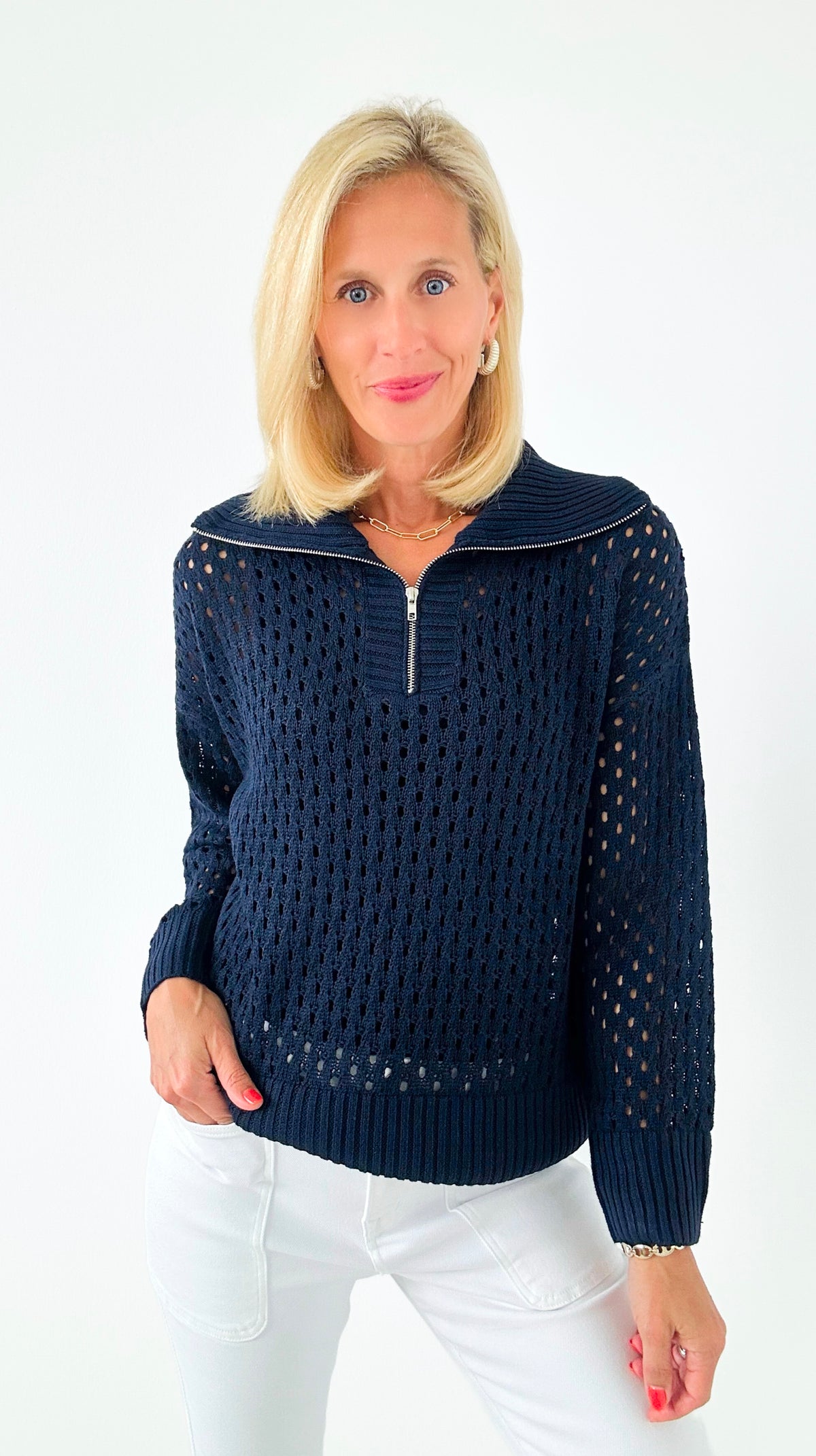 Effortless Breeze Knit Sweater - Navy-140 Sweaters-White Birch-Coastal Bloom Boutique, find the trendiest versions of the popular styles and looks Located in Indialantic, FL
