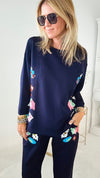 Pop of Color Navy Scuba Top-130 Long Sleeve Tops-Joh Apparel-Coastal Bloom Boutique, find the trendiest versions of the popular styles and looks Located in Indialantic, FL