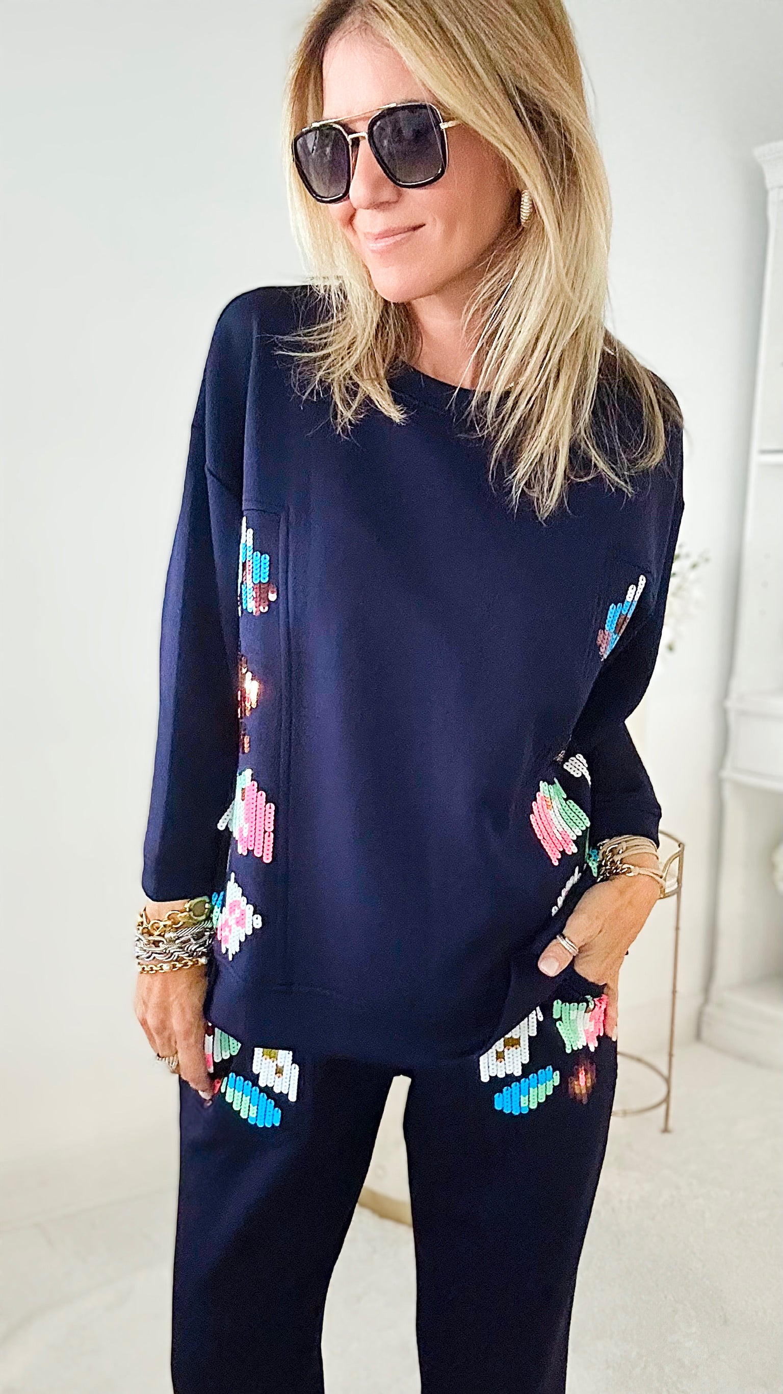 Pop of Color Navy Scuba Top-130 Long Sleeve Tops-Joh Apparel-Coastal Bloom Boutique, find the trendiest versions of the popular styles and looks Located in Indialantic, FL