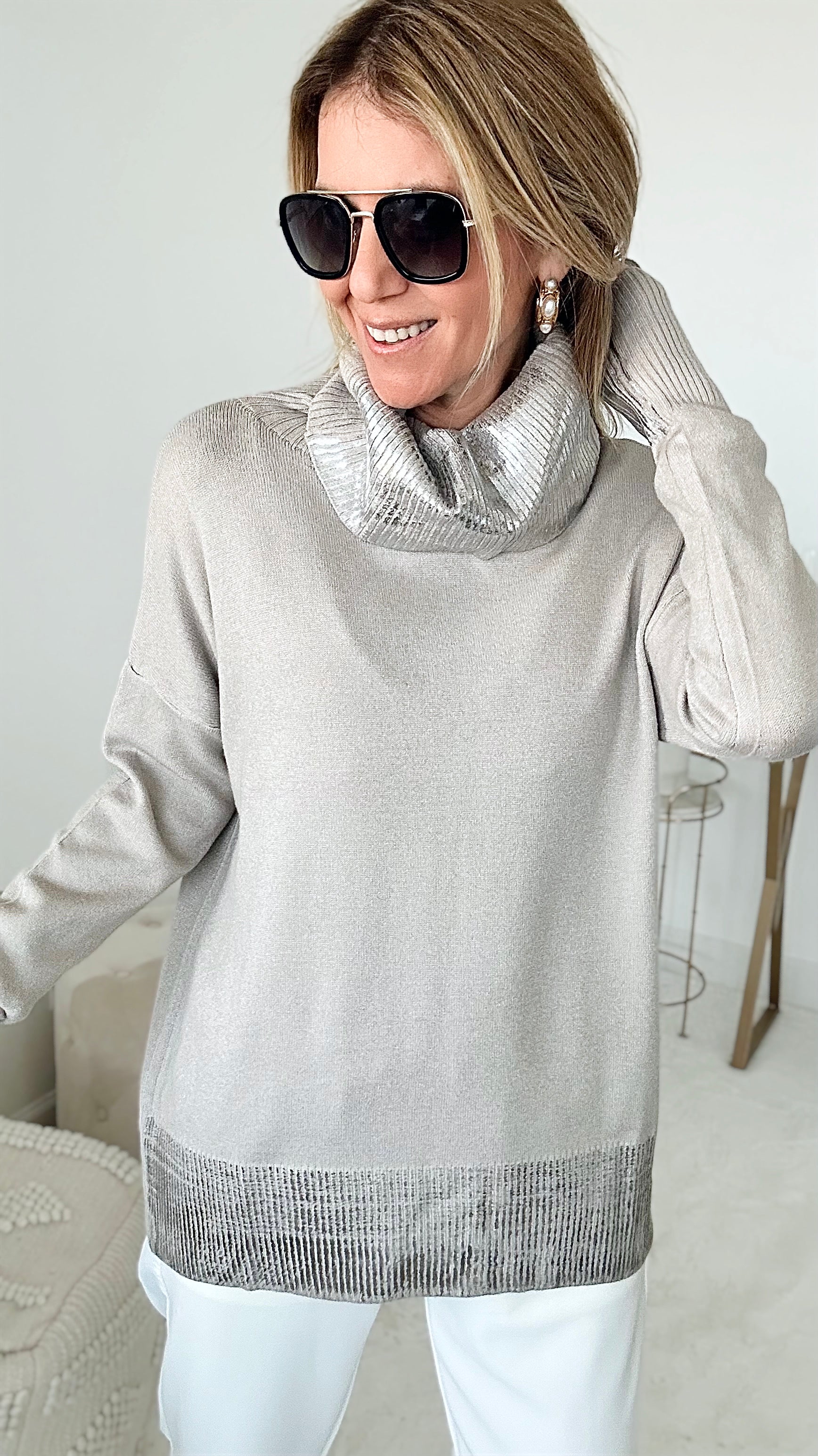 Deluxe Turtleneck Italian Sweater - Beige-140 Sweaters-Venti6-Coastal Bloom Boutique, find the trendiest versions of the popular styles and looks Located in Indialantic, FL