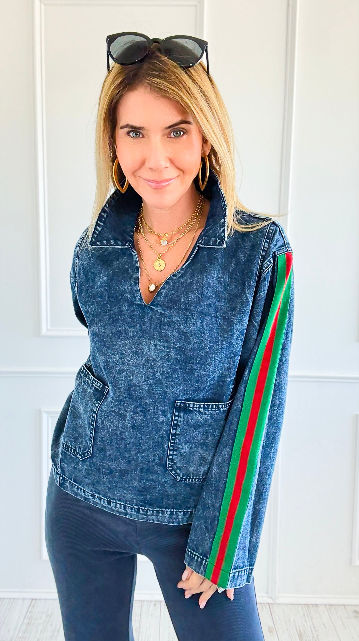 Street Luxe Denim Top-130 Long Sleeve Tops-JODIFL-Coastal Bloom Boutique, find the trendiest versions of the popular styles and looks Located in Indialantic, FL