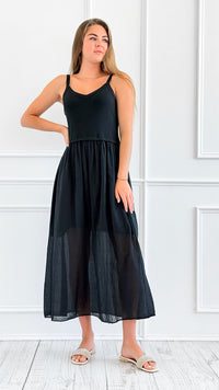 Breezy Stroll Italian Midi Dress- Black-200 Dresses/Jumpsuits/Rompers-Italianissimo-Coastal Bloom Boutique, find the trendiest versions of the popular styles and looks Located in Indialantic, FL