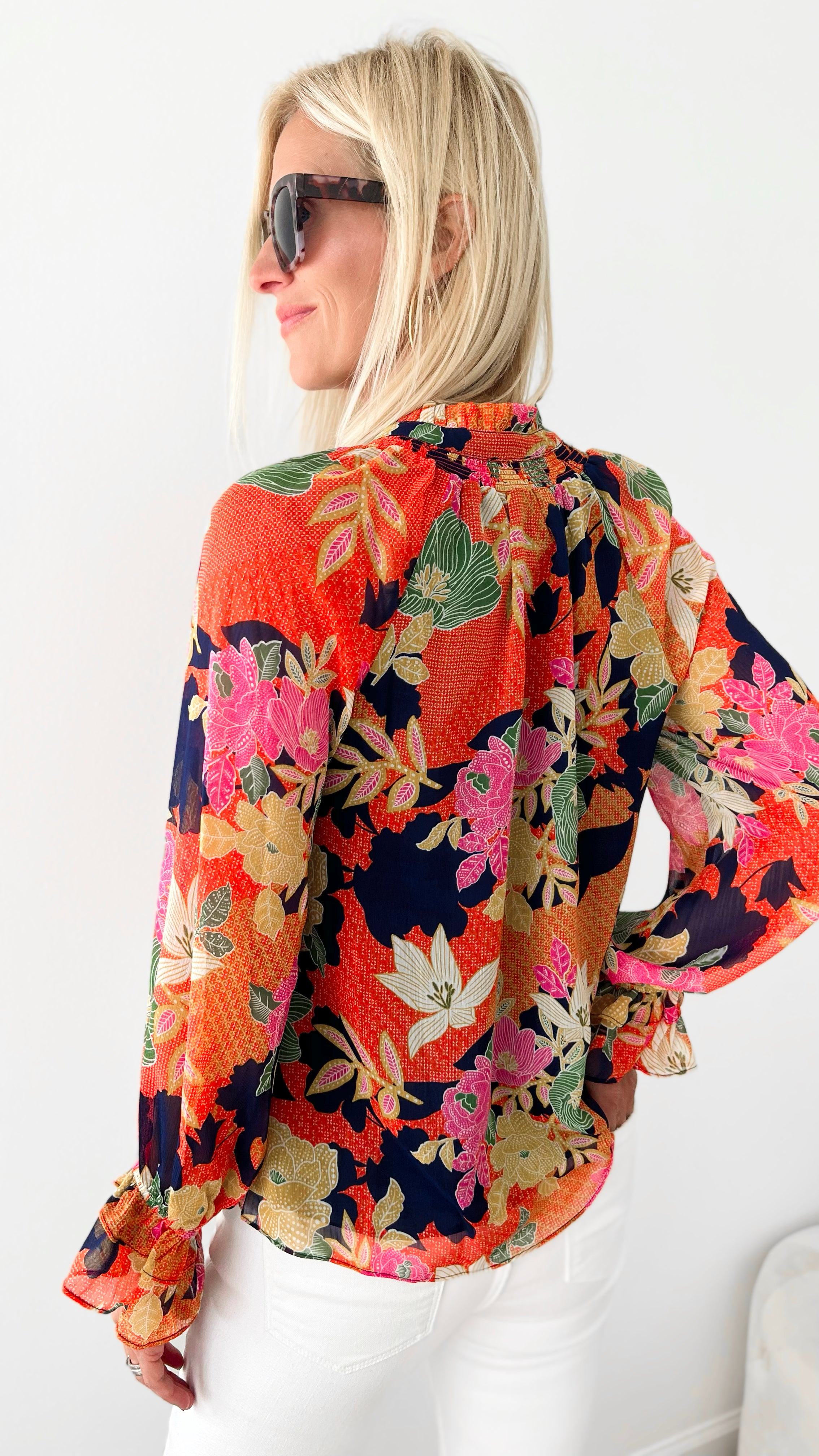 Peonies & Lilies Ruffle Blouse-130 Long Sleeve Tops-Fate By LFD-Coastal Bloom Boutique, find the trendiest versions of the popular styles and looks Located in Indialantic, FL