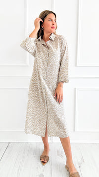 Wild Italian Button Dress- Beige-170 Bottoms-Italianissimo-Coastal Bloom Boutique, find the trendiest versions of the popular styles and looks Located in Indialantic, FL