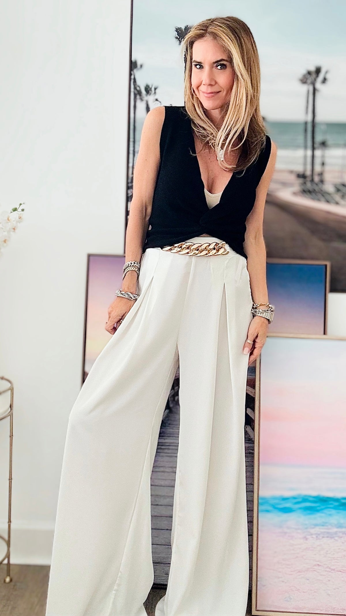Chain Detailed High Waist Pants-170 Bottoms-Valentine-Coastal Bloom Boutique, find the trendiest versions of the popular styles and looks Located in Indialantic, FL
