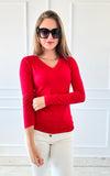 V-Neck Anniston Microfiber Tee - Ruby-130 Long Sleeve Tops-Zenana-Coastal Bloom Boutique, find the trendiest versions of the popular styles and looks Located in Indialantic, FL