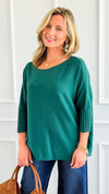 Break Free Round - Neck 3/4 Sleeve Italian Sweater Top - Evergreen-140 Sweaters-J.D. PRONTO MODA-Coastal Bloom Boutique, find the trendiest versions of the popular styles and looks Located in Indialantic, FL