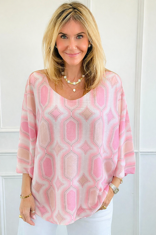Retro Luxe Geo V- Neck Italian Knit Sweater