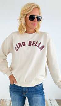 Ciao Bella Fleece Sweatshirt - Cream-140 Sweaters-reflex-Coastal Bloom Boutique, find the trendiest versions of the popular styles and looks Located in Indialantic, FL