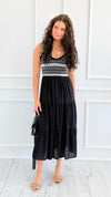 Contrast Smocked Tiered Midi Dress