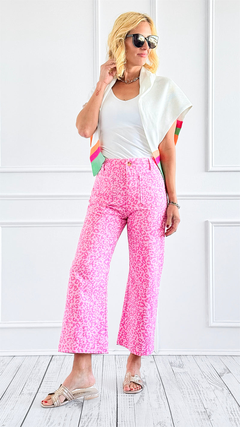 Bold Move Cropped Leopard Pants- Pink-170 Bottoms-Gigio-Coastal Bloom Boutique, find the trendiest versions of the popular styles and looks Located in Indialantic, FL