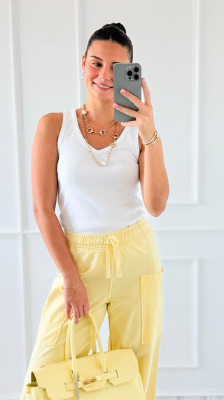 Squeeze The Day Ribbed Italian Tank Top -White