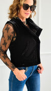 Aspen Crush Quilted Velvet Vest-Black-160 Jackets-mystree-Coastal Bloom Boutique, find the trendiest versions of the popular styles and looks Located in Indialantic, FL