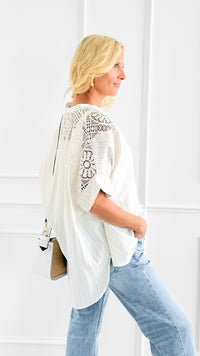 Lace & Stripe Italian Button Top-110 short Sleeve Top-TATTOO Z-Coastal Bloom Boutique, find the trendiest versions of the popular styles and looks Located in Indialantic, FL