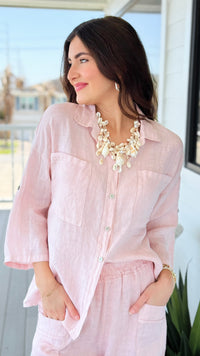 Riviera Days Linen Italian Button Top- Blush
